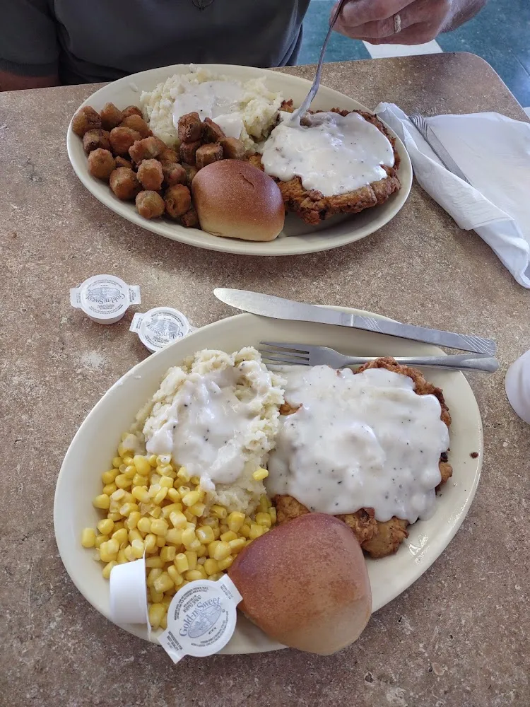 Chicken Fried Steak Mashed Potatoes and Fried Okra